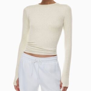 NWT Aritzia Babaton heather Birch destination long sleeve thin stretchy tee